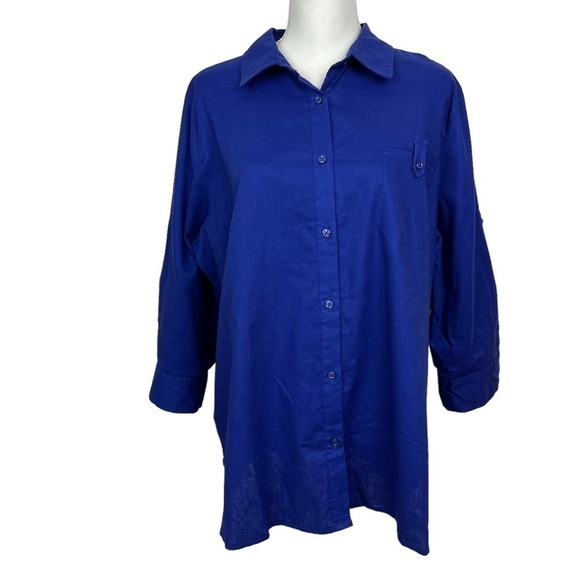 JACLYN SMITH Women’s Button Blouse Sz XXL Cobalt Blue 3/4 Sleeves Convert - Picture 1 of 12
